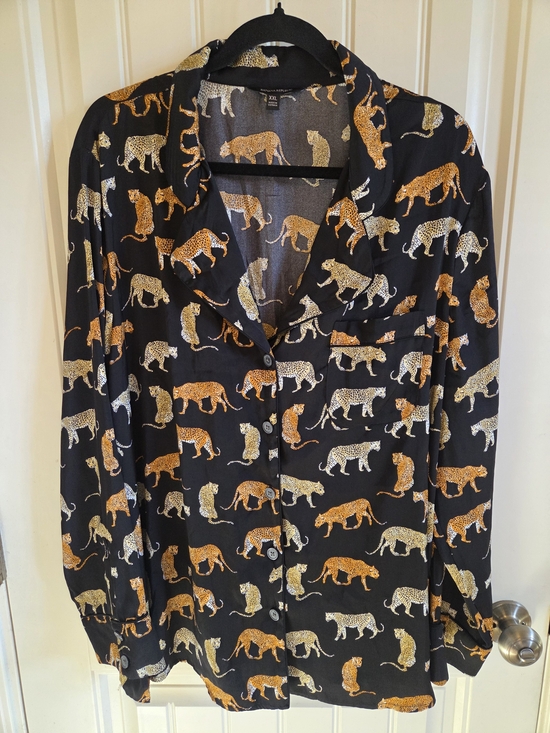 Banana Republic Other - Banana Republic Leopard Print Black Satin Pajama Blouse